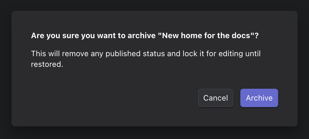 The confirmation before a page is archived.