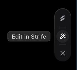 The Strife toolbar opened at the right edge of a web page: the Strife mark, the Edit in Strife button with its tooltip, and a × below it.