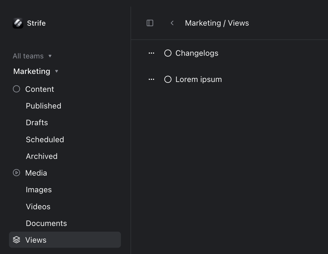 Saved views listed under Views in the navigation.